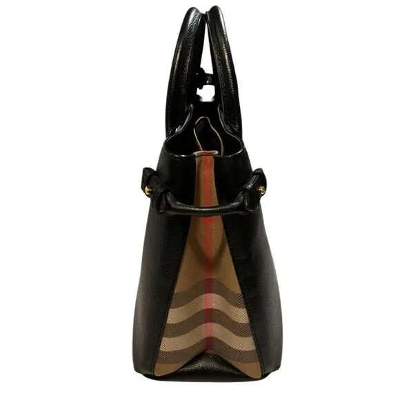 Burberry Women's Medium Leather And House Check Print Black Banner Bag - Picture 5 of 11